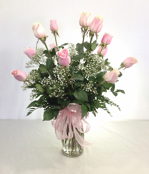 DOZEN PINK ROSES ARRANGED