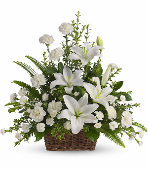 PEACEFUL WHITE LILIES BASKET ♦ T228-1A