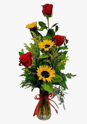 &quot; TRIO OF EACH &quot; SUNFLOWERS &amp; RED ROSES