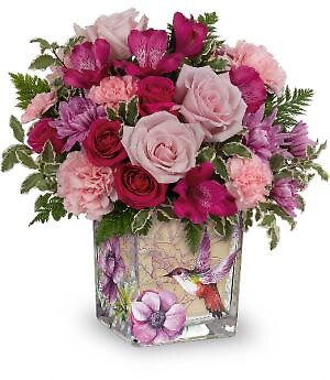 SWEET HUMMINGBIRD WITH PINK ROSES DX T22M400B